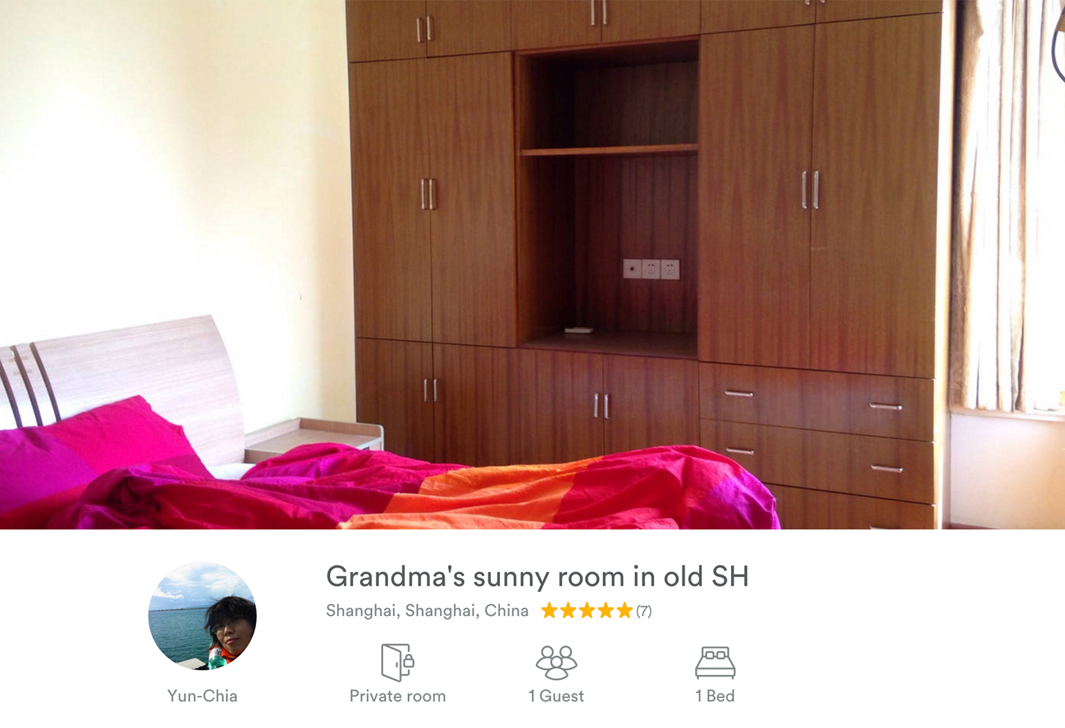 Screenshot of Chia's Airbnb listing page, November 2015