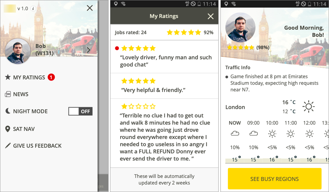 New feature — driver ratings and engagement screens